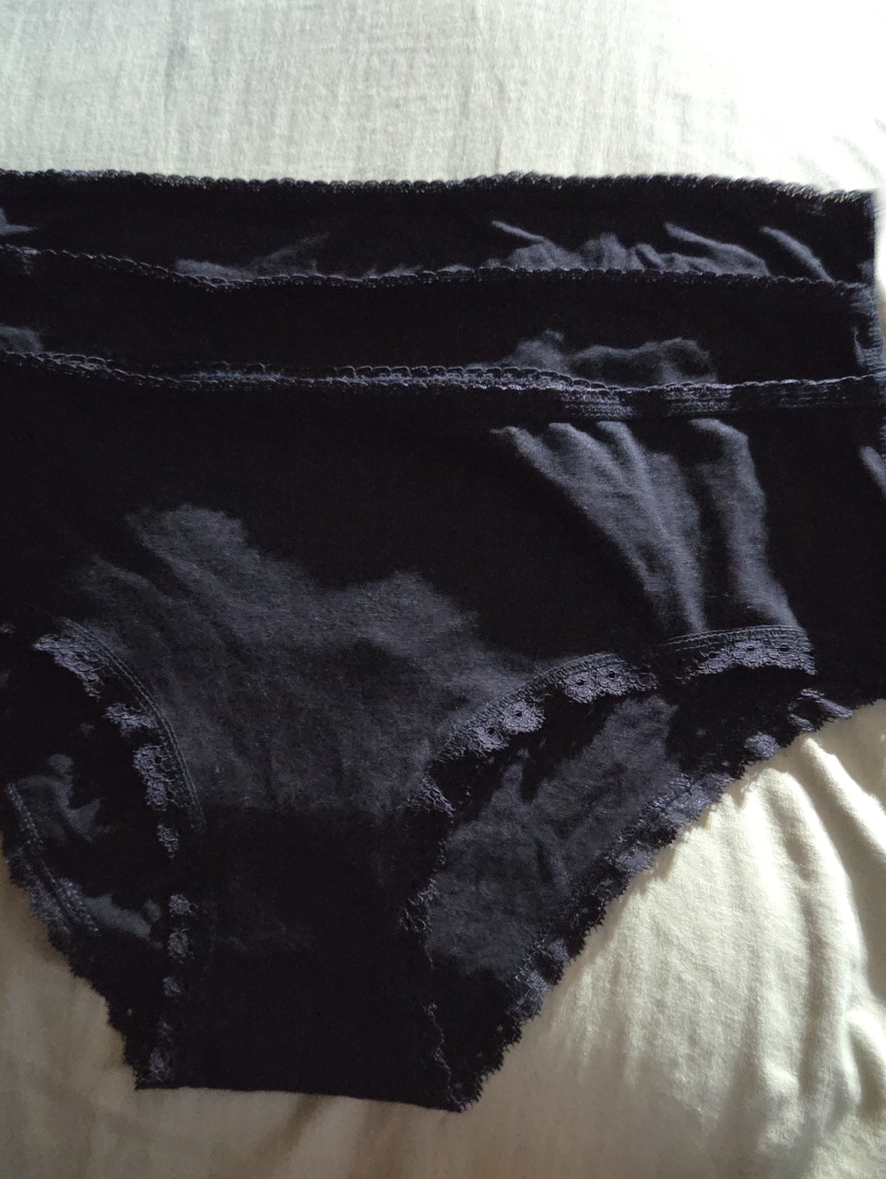 NWOT- Pact Women's Black Lace-Trim Bikini Panties - Set of 3